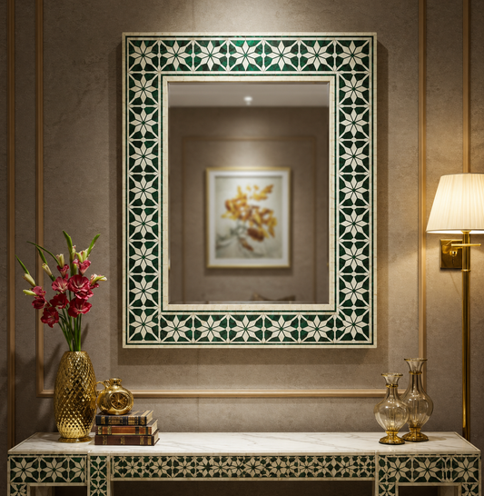Elegant Green Malachite Console Table | Luxury Handmade Mirror