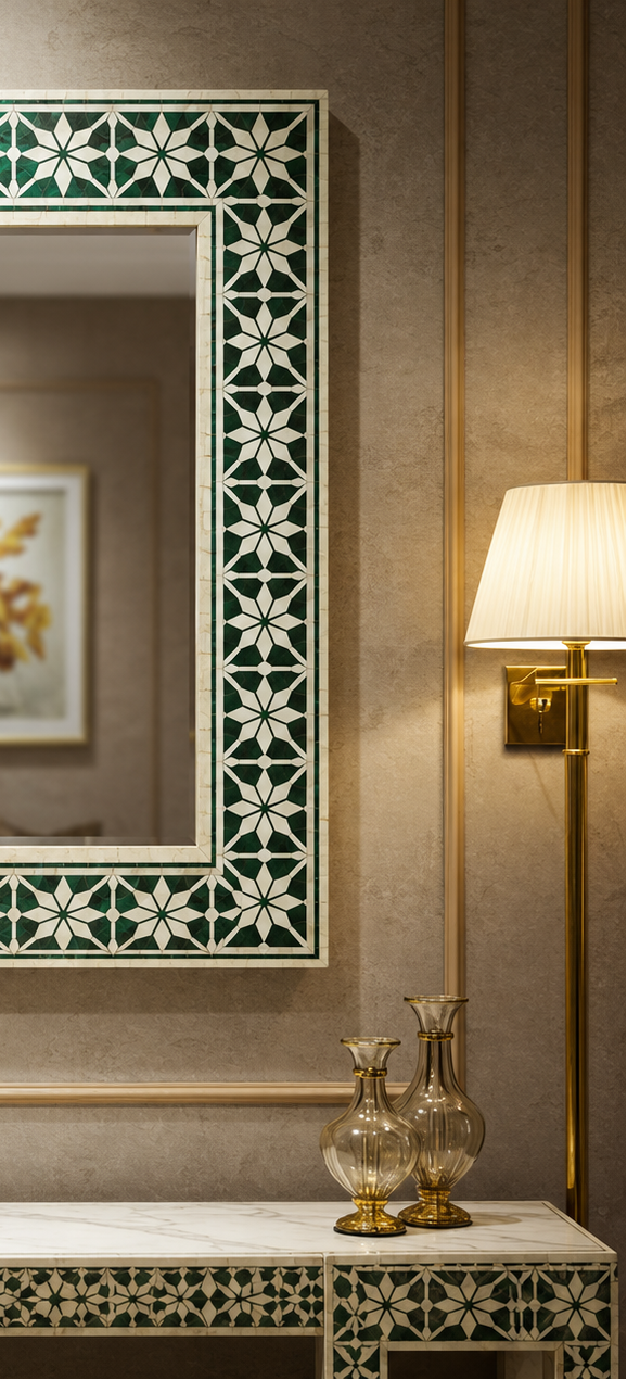 Elegant Green Malachite Console Table | Luxury Handmade Mirror