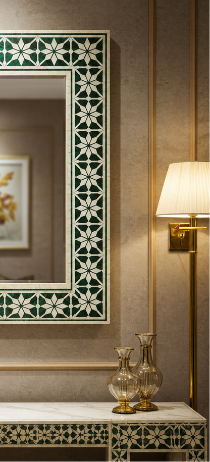 Elegant Green Malachite Console Table | Luxury Handmade Mirror