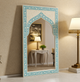 Handcrafted Decorative Wall Mirror with Blue Floral Frame | Luxury Handmade Mirror
