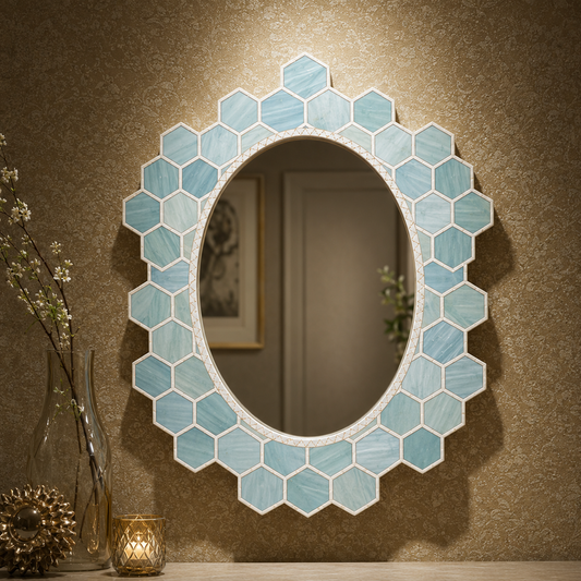 Hexagonal Pattern Decorative Mirror | Luxury Handmade Mirror