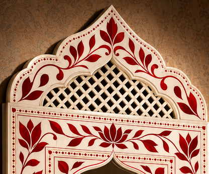 Elegant Red and White Arabesque Wall Mirror | Luxury Handmade Mirror