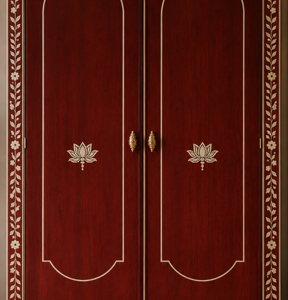 Rust Bone Inlay 2 Door Wardrobe – Handmade Luxury Wooden Armoire Storage Cabinet | Handmade in India