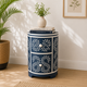 Royal Blue Bone Inlay Drum Bedside Table with 2 Drawers – Luxury Accent Nightstand (15"W x 15"D x 24"H)