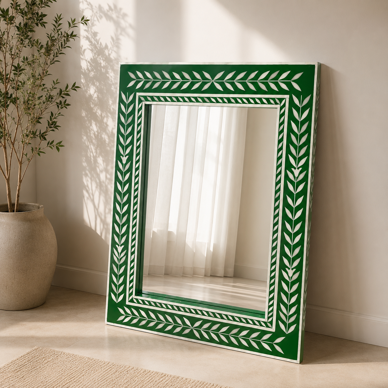 Ready to Ship Bone Inlay Wall Mirror – Handmade Luxury Decorative Mirror (24"W x 1"D x 30"H) | Bone Inlay Mirror India