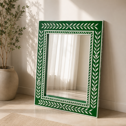Ready to Ship Bone Inlay Wall Mirror – Handmade Luxury Decorative Mirror (24"W x 1"D x 30"H) | Bone Inlay Mirror India