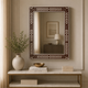 Ready to Ship in India | Handmade Brown Bone Inlay Wall Mirror | Luxury Rectangular Decorative Mirror | Leaf Pattern Bone Inlay Mirror | 30"W x 1"D x 36"H