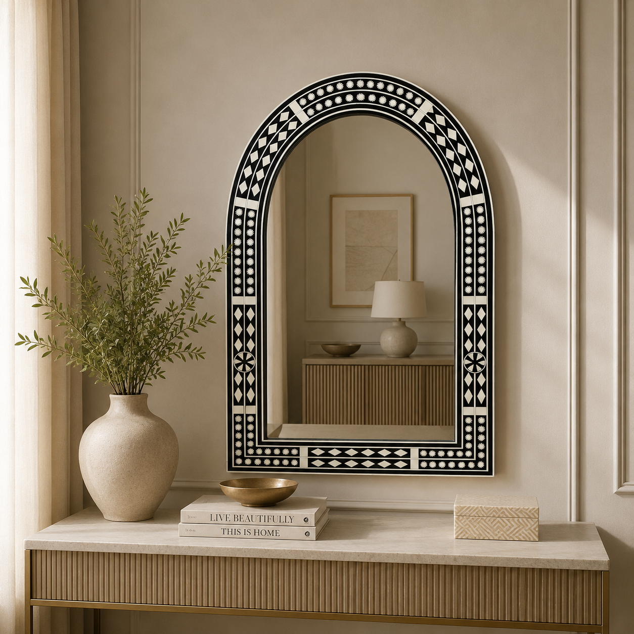 Large Decorative Black and White Patterned Wall Mirror | Luxury Handmade Mirror