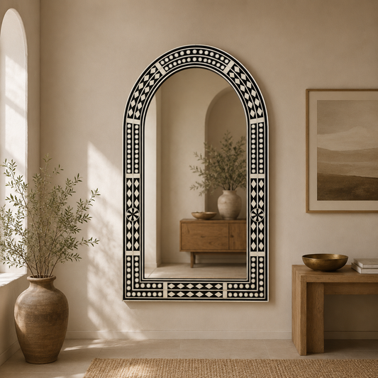 Large Decorative Black and White Patterned Wall Mirror | Luxury Handmade Mirror