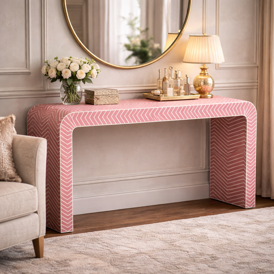 Luxury Pink Inlay Console Table