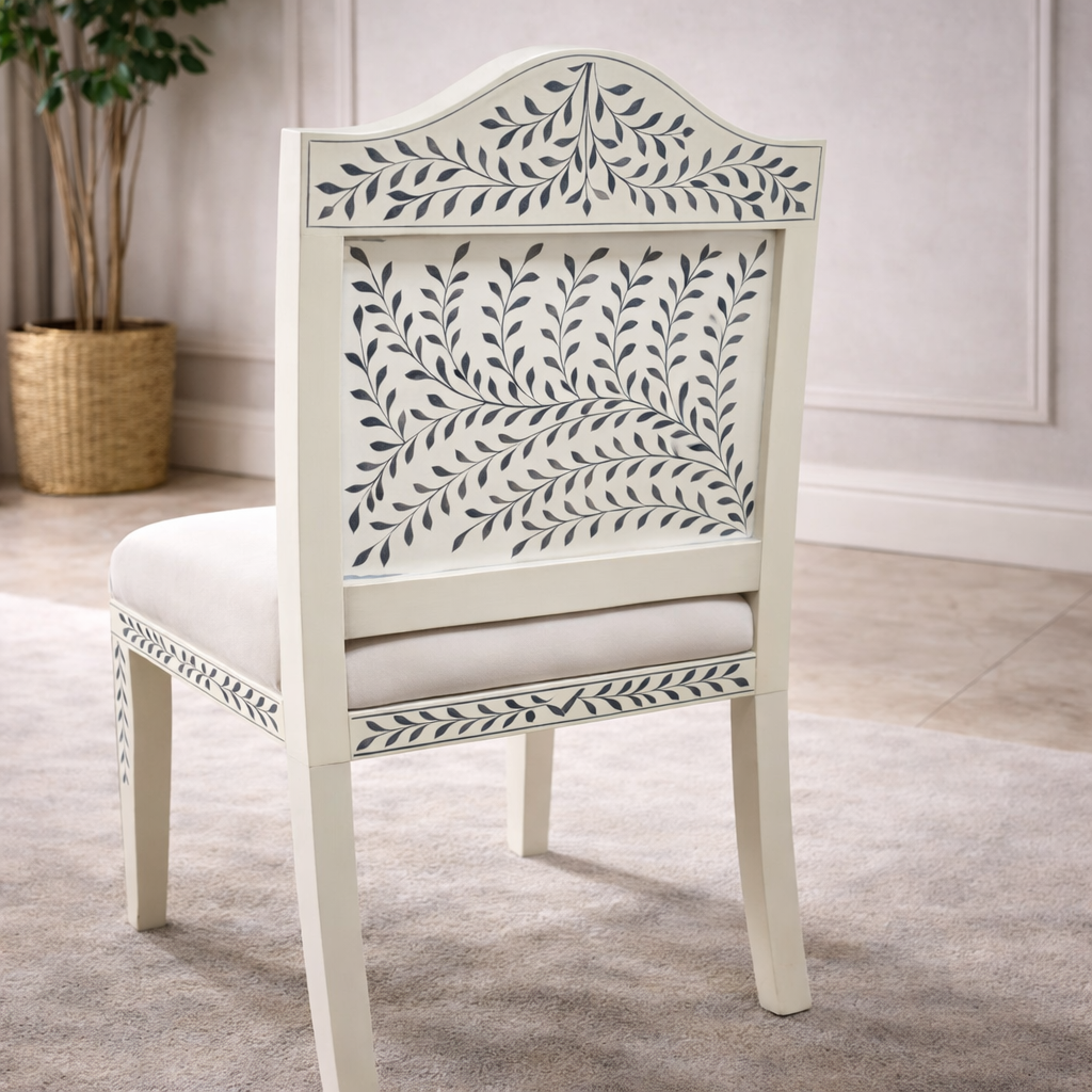 Handcrafted Inlay Dining Chair | Luxury Upholstered Accent Chair | Elegant Designer Dining Room Chair