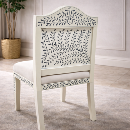 Handcrafted Inlay Dining Chair | Luxury Upholstered Accent Chair | Elegant Designer Dining Room Chair