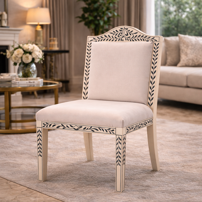 Handcrafted Inlay Dining Chair | Luxury Upholstered Accent Chair | Elegant Designer Dining Room Chair