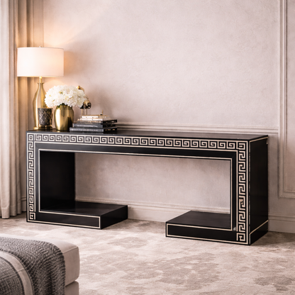 Luxury Black Greek Key Console Table | Handcrafted Designer Entryway & Living Room Table