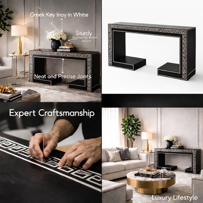 Luxury Black Greek Key Console Table | Handcrafted Designer Entryway & Living Room Table