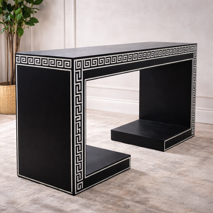 Luxury Black Greek Key Console Table | Handcrafted Designer Entryway & Living Room Table