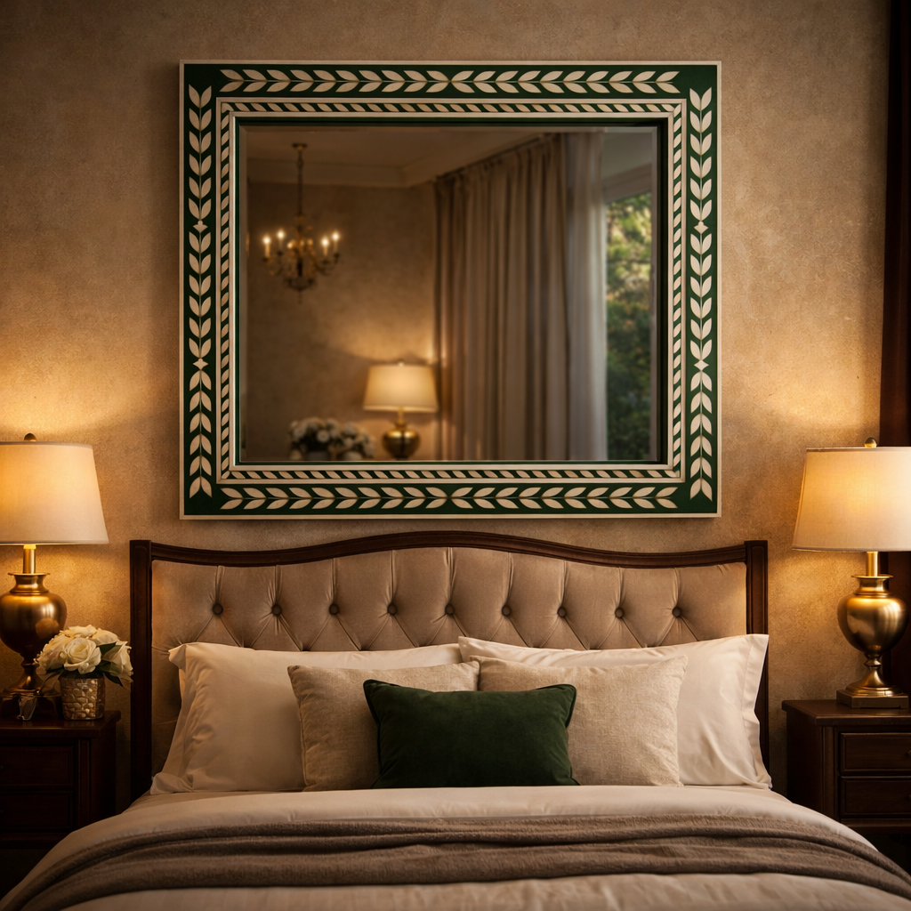 Luxury Green Handcrafted Inlay Wall Mirror – Decorative Frame Mirror