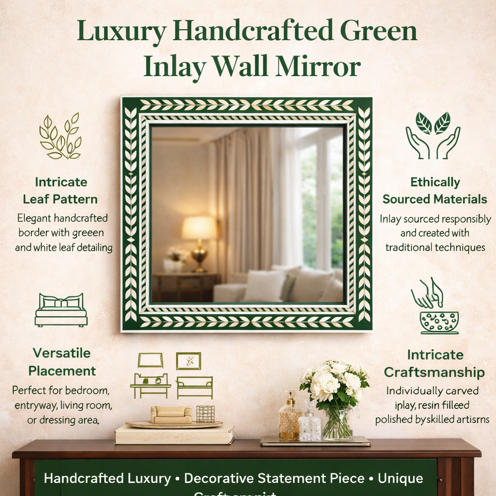 Luxury Green Handcrafted Inlay Wall Mirror – Decorative Frame Mirror