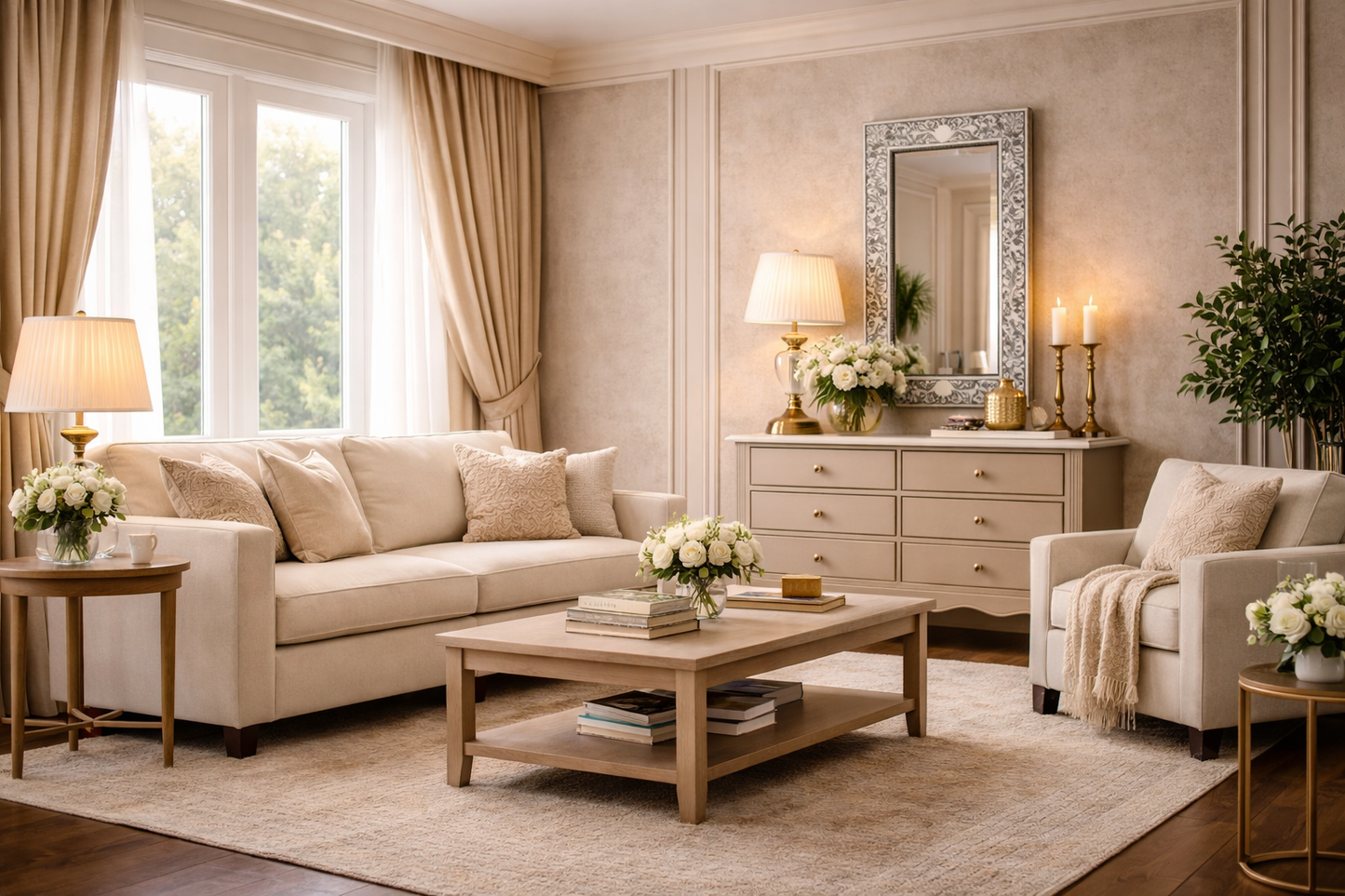 Luxury Handcrafted Floral Inlay Wall Mirror – Decorative Modern Statement Mirror