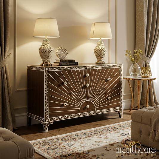 Elegant Wooden Accent Chest with Decorative Inlay | Luxury Handmade Dresser