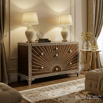 Elegant Wooden Accent Chest with Decorative Inlay | Luxury Handmade Dresser