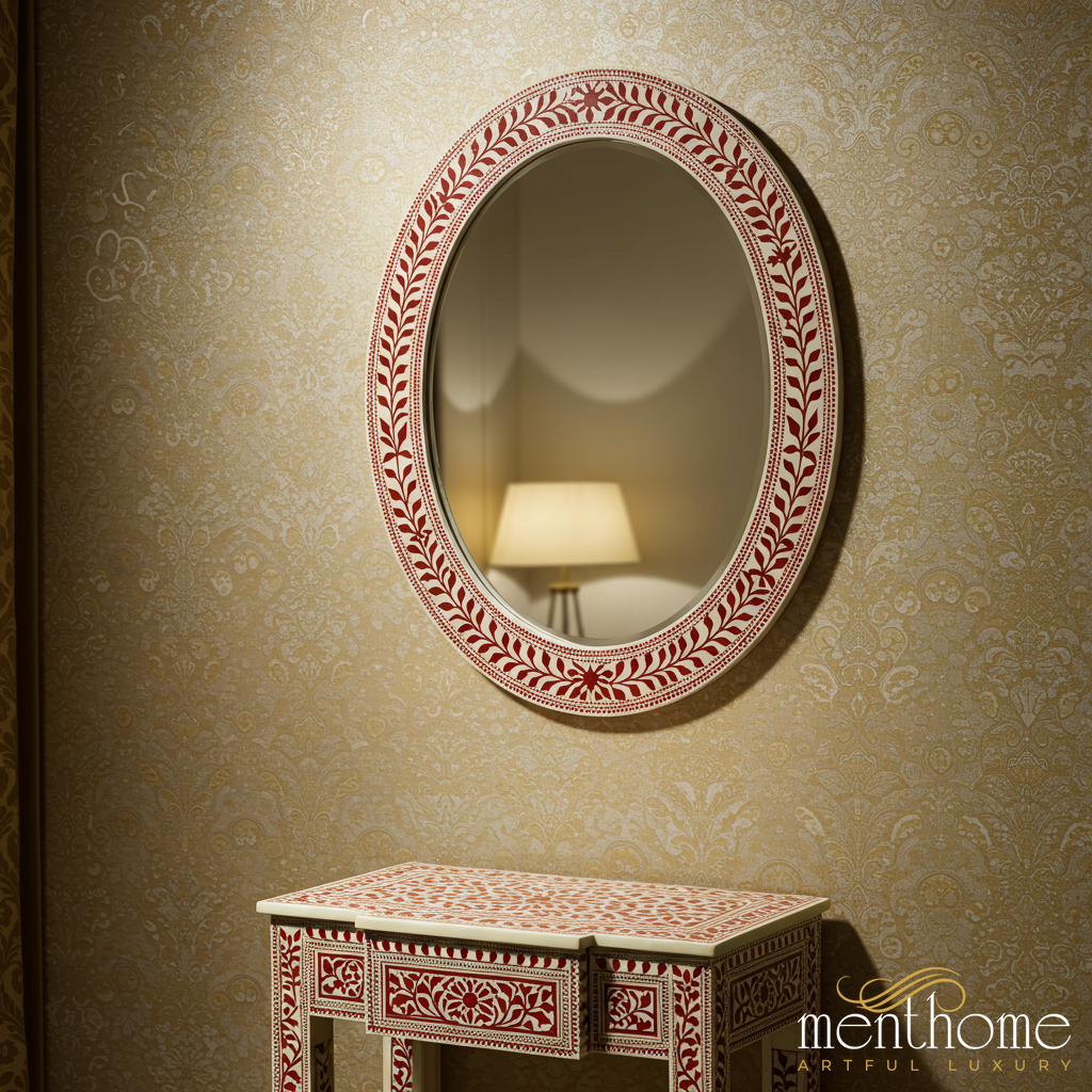 Elegant Handcrafted Bone Inlay Mirror | Luxury Handmade Mirror