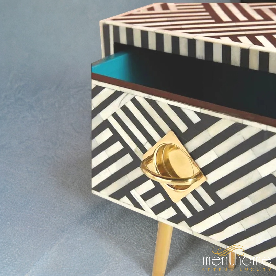Inlaid Chevron Nightstand Handmade | Luxury Handmade Bedside Table