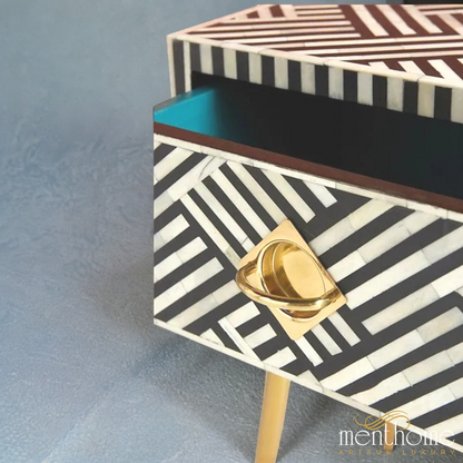 Inlaid Chevron Nightstand Handmade | Luxury Handmade Bedside Table