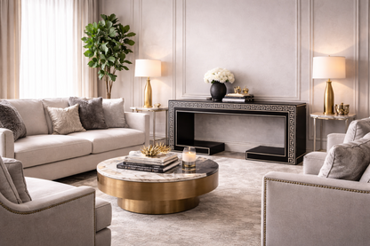 Luxury Black Greek Key Console Table | Handcrafted Designer Entryway & Living Room Table