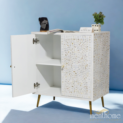 Mother of Pearl 2-door cabinet with brass leg | Luxury Handmade Cabinet