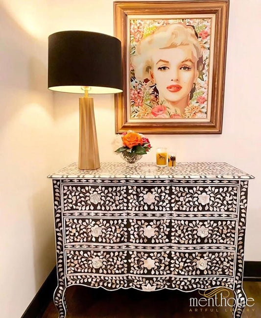 9 Drawer Dresser MOP Inlay Floral Design | Luxury Handmade Dresser