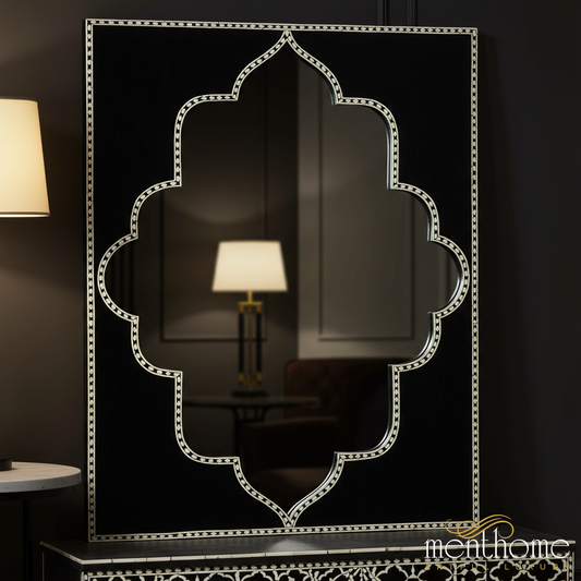 Black and White Inlaid Decorative Wall Mirror | Luxury Handmade Mirror