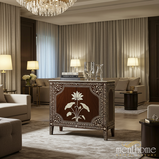 Elegant Floral Inlaid Wooden Cabinet | Luxury Handmade Cabinet