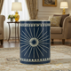 Navy Blue Decorative inlay Stool with White Sunburst Pattern | Luxury Handmade Stool