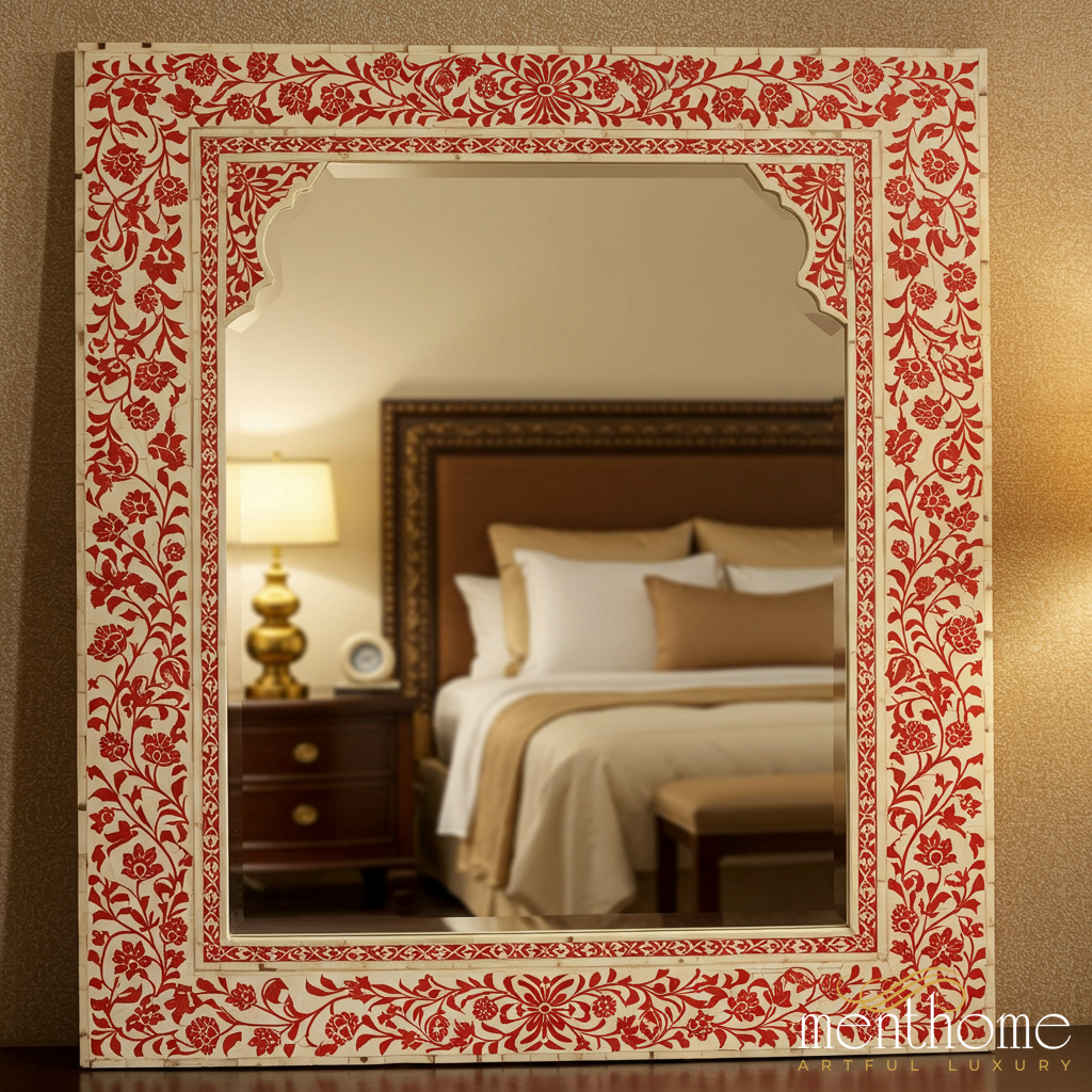 Handcrafted Inlay Floral Wall Mirror | Luxury Handmade Mirror