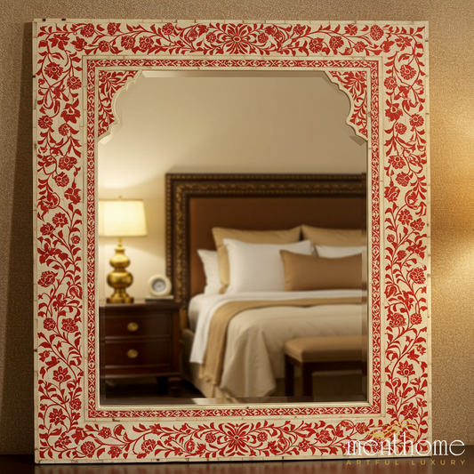 Handcrafted Inlay Floral Wall Mirror | Luxury Handmade Mirror