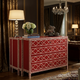 Red Decorative Wooden Chest of Drawers with Inlay Pattern | Luxury Handmade Dresser