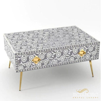 Sunflower Coffee Table Bone Inlay 1 Drawer | Luxury Handmade Coffee Table