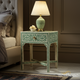 Handcrafted Green and White Inlaid Wooden Bedside Table | Luxury Handmade Bedside Table