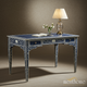 Elegant Blue Floral Inlay Writing Desk | Luxury Handmade Desk