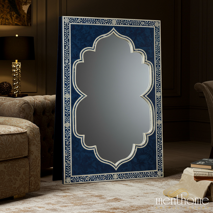 Elegant Blue Decorative Floor Mirror with Intricate Floral Frame | Luxury Handmade Mirror