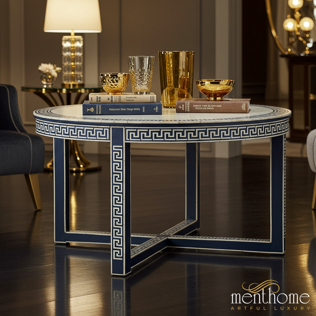 Table With Key Elegant Round Coffee Table with Greek Key Pattern | Luxury Handmade Co ...