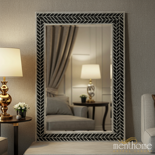 Elegant Black and Silver Decorative Wall Mirror | Luxury Handmade Mirror