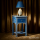 Elegant Blue Hand-Painted Side Table with White Pattern | Luxury Handmade Bedside Table