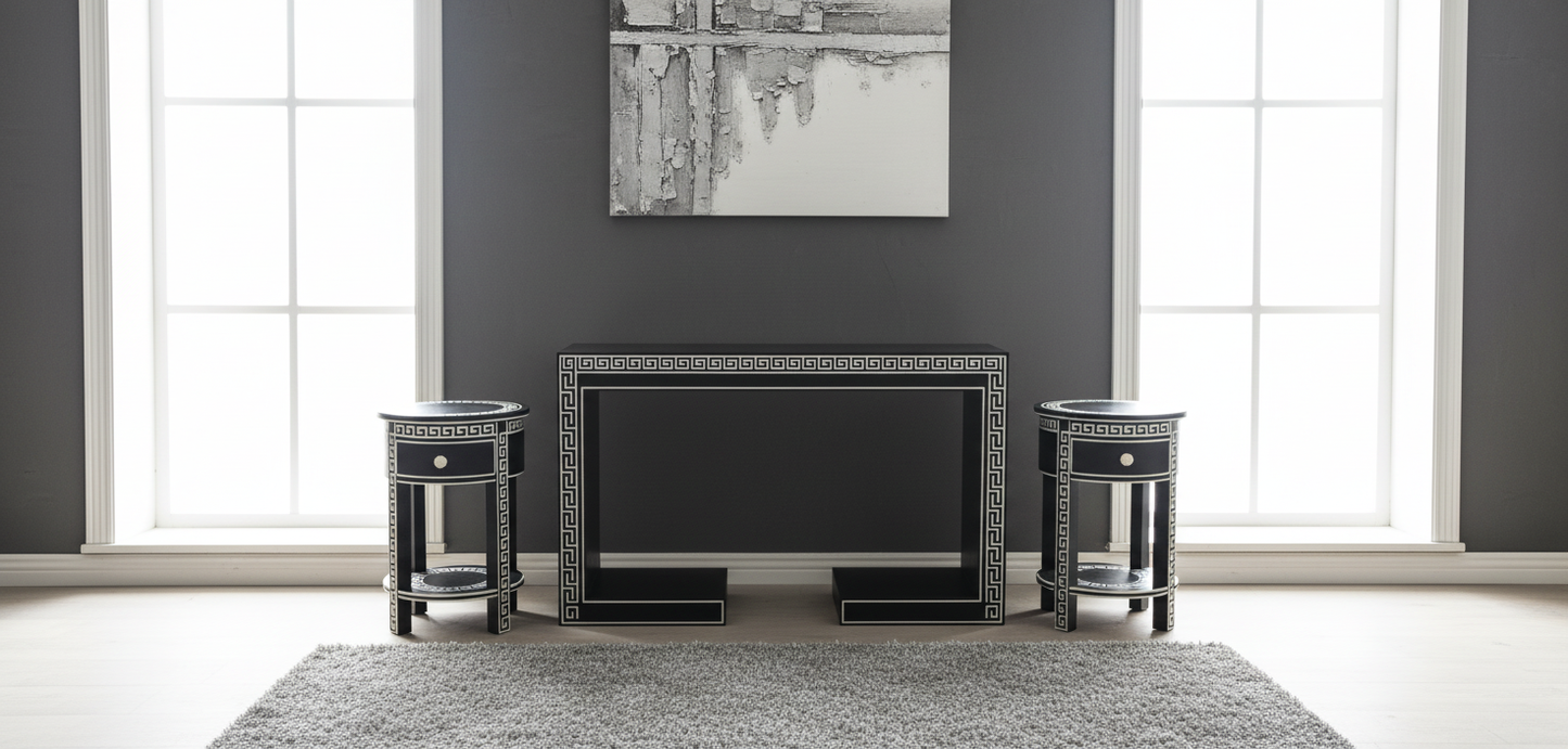 Handmade Luxury Black Console and two side tables set