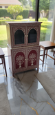 Handcrafted Red Bone Inlay Cabinet with Floral Design – Luxury Storage Accent Cabinet