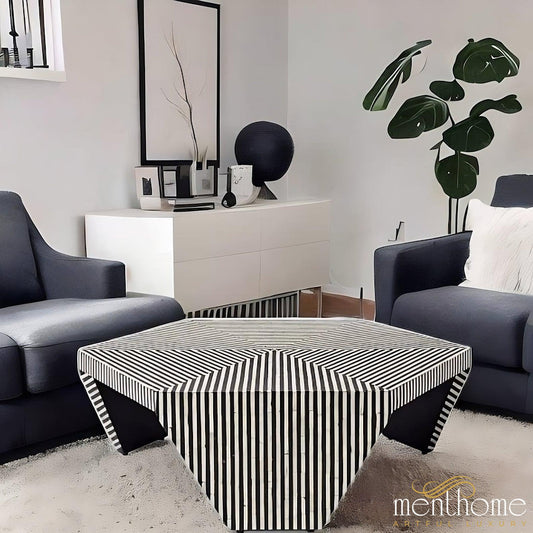 Striped Coffee Table Bone inlay | Luxury Handmade Coffee Table