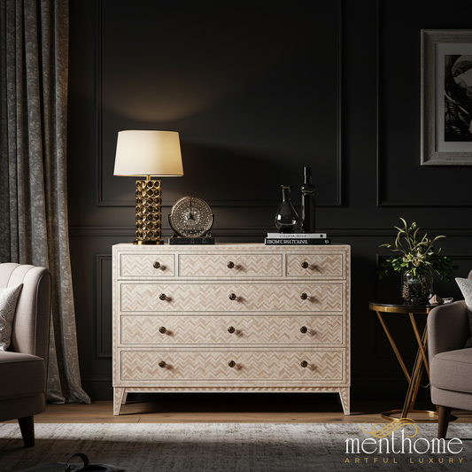 Elegant Chevron Patterned Wooden Dresser | Luxury Handmade Dresser