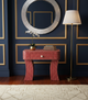 Red Bone Inlay One-Drawer Bedside Table with Geometric Herringbone Design