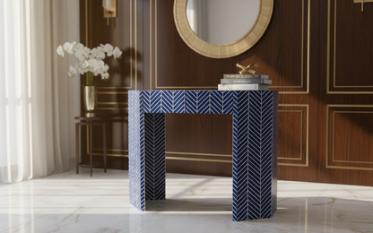 Sapphire Herringbone Bone Inlay Console Table – Luxury Accent Console (36"W x 12"D x 30"H)